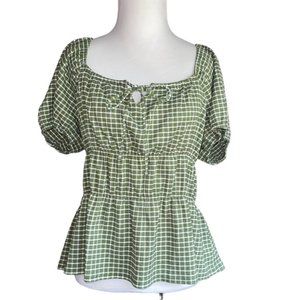 Madewell Women’s Size XL Omaha Tiered Peasant green white Top NWT